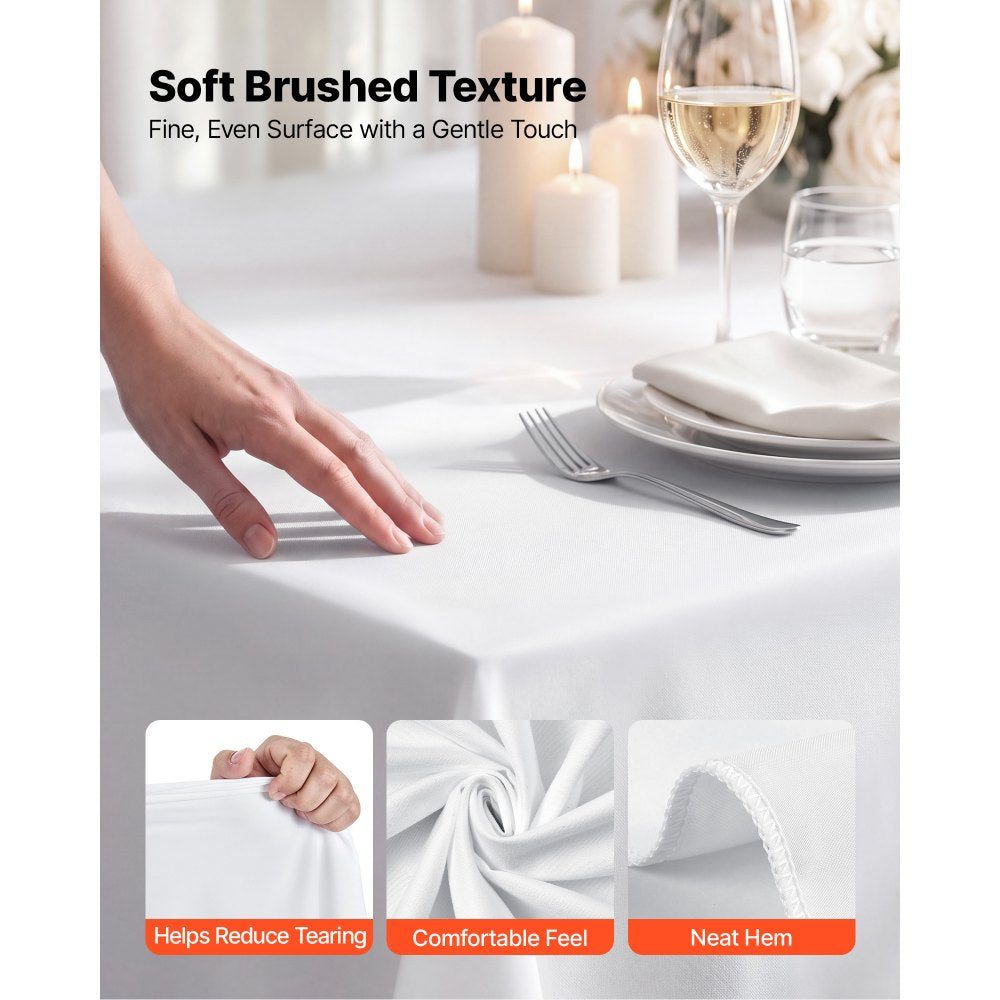 VEVOR Rectangular Tablecloths, 60 x 102 in 10 Pack, White Polyester Covers, for Party Wedding Banquet Festival, Washable, Reusable Table Cloth with Brushed Fabric, Neat Hems, Smooth Drape