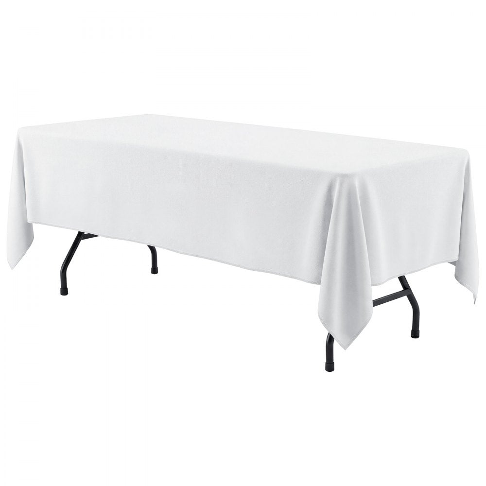 VEVOR Rectangular Tablecloths, 60 x 102 in 10 Pack, White Polyester Covers, for Party Wedding Banquet Festival, Washable, Reusable Table Cloth with Brushed Fabric, Neat Hems, Smooth Drape