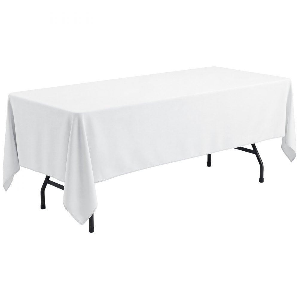 VEVOR Rectangular Tablecloths, 60 x 102 in 6 Pack, White Polyester Covers, for Party Wedding Banquet Festival, Washable, Reusable Table Cloth with Brushed Fabric, Neat Hems, Smooth Drape