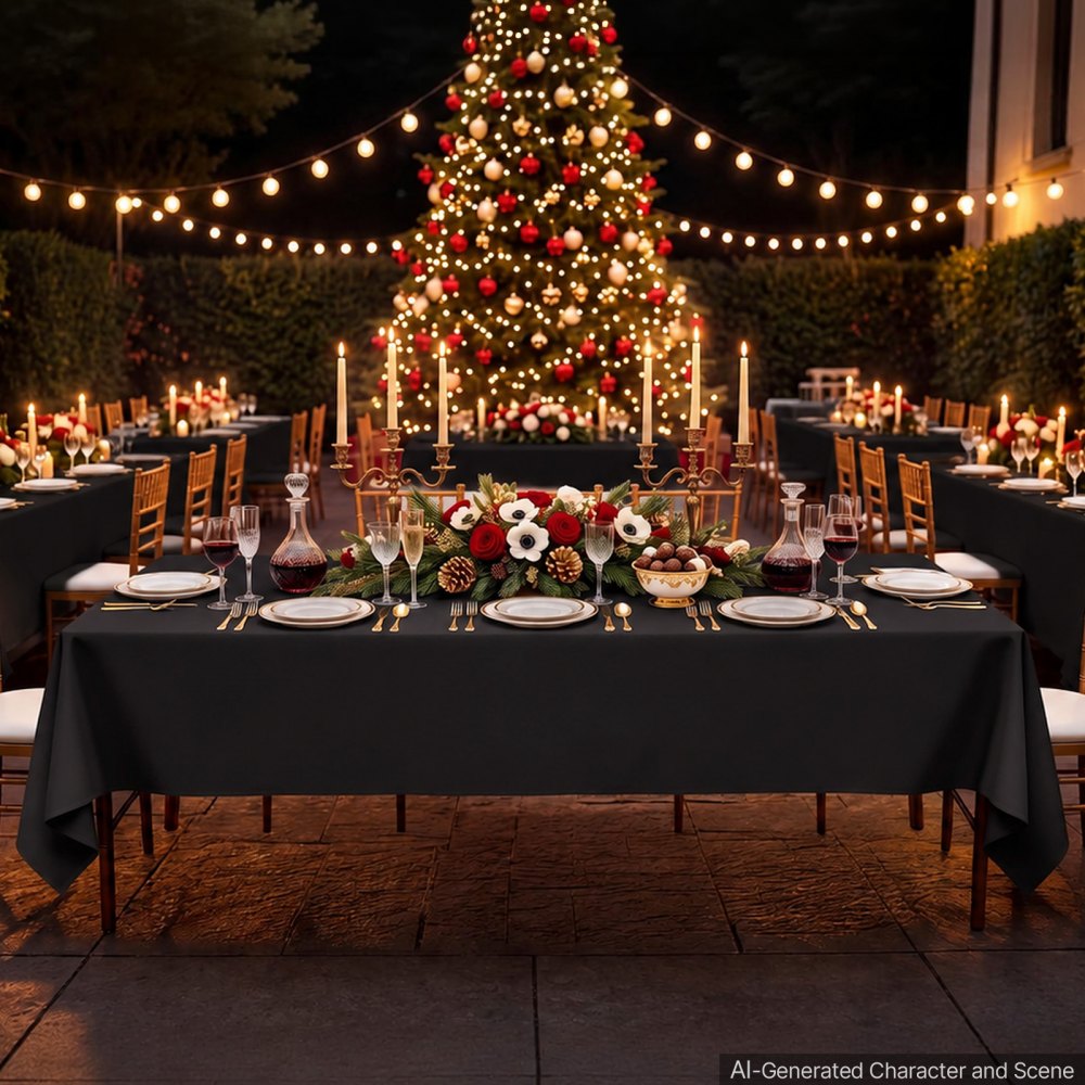 VEVOR Rectangular Tablecloths, 70 x 120 in 6 Pack, Black Polyester Covers, for Party Wedding Banquet Festival, Washable, Reusable Table Cloth with Brushed Fabric, Neat Hems, Smooth Drape