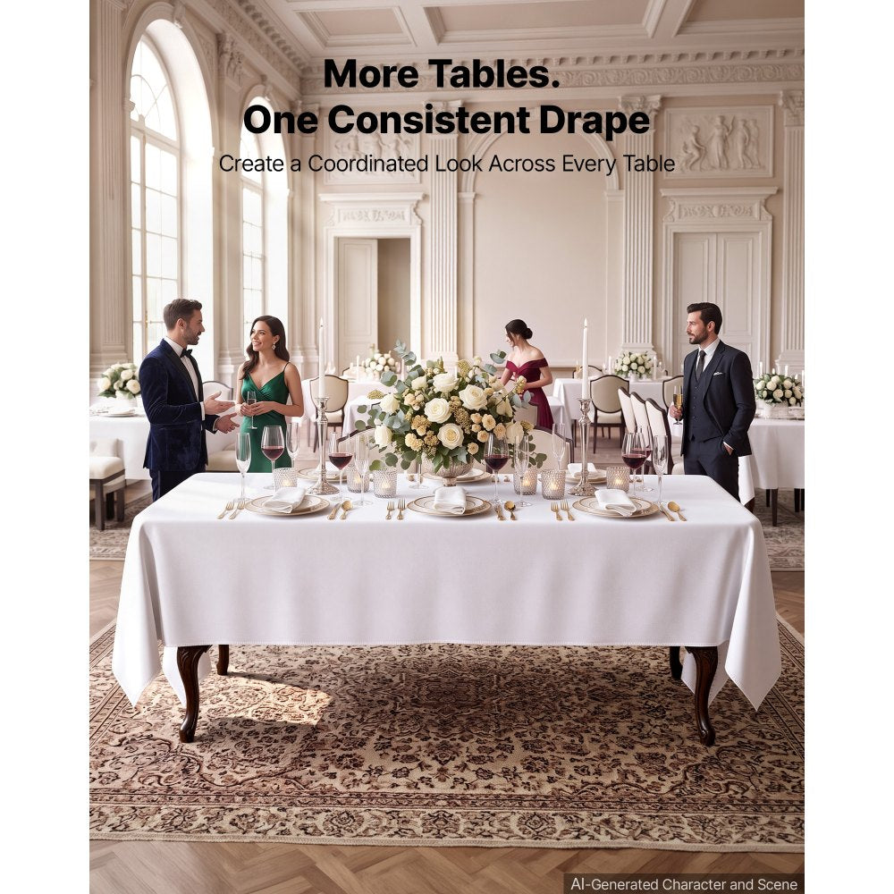 VEVOR Rectangular Tablecloths, 70 x 120 in 10 Pack, White Polyester Covers, for Party Wedding Banquet Festival, Washable, Reusable Table Cloth with Brushed Fabric, Neat Hems, Smooth Drape