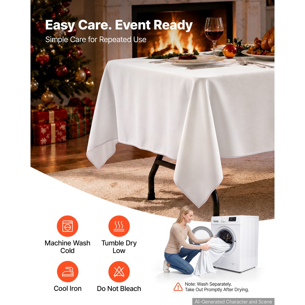 VEVOR Rectangular Tablecloths, 70 x 120 in 10 Pack, White Polyester Covers, for Party Wedding Banquet Festival, Washable, Reusable Table Cloth with Brushed Fabric, Neat Hems, Smooth Drape