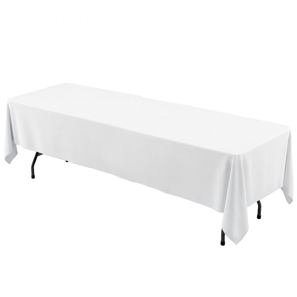 VEVOR Rectangular Tablecloths, 90 x 132 in 6 Pack, White Polyester Covers, for Party Wedding Banquet Festival, Washable, Reusable Table Cloth with Brushed Fabric, Neat Hems, Smooth Drape