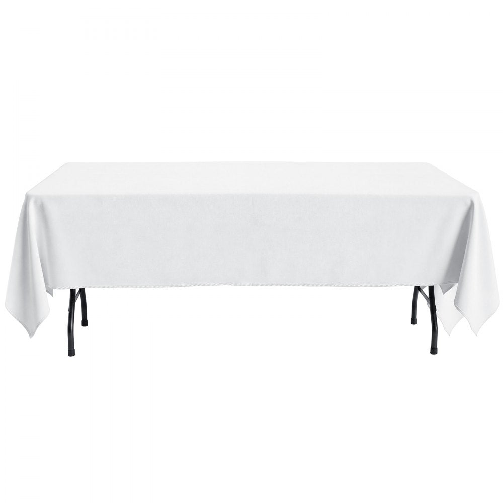 VEVOR Rectangular Tablecloths, 90 x 132 in 6 Pack, White Polyester Covers, for Party Wedding Banquet Festival, Washable, Reusable Table Cloth with Brushed Fabric, Neat Hems, Smooth Drape