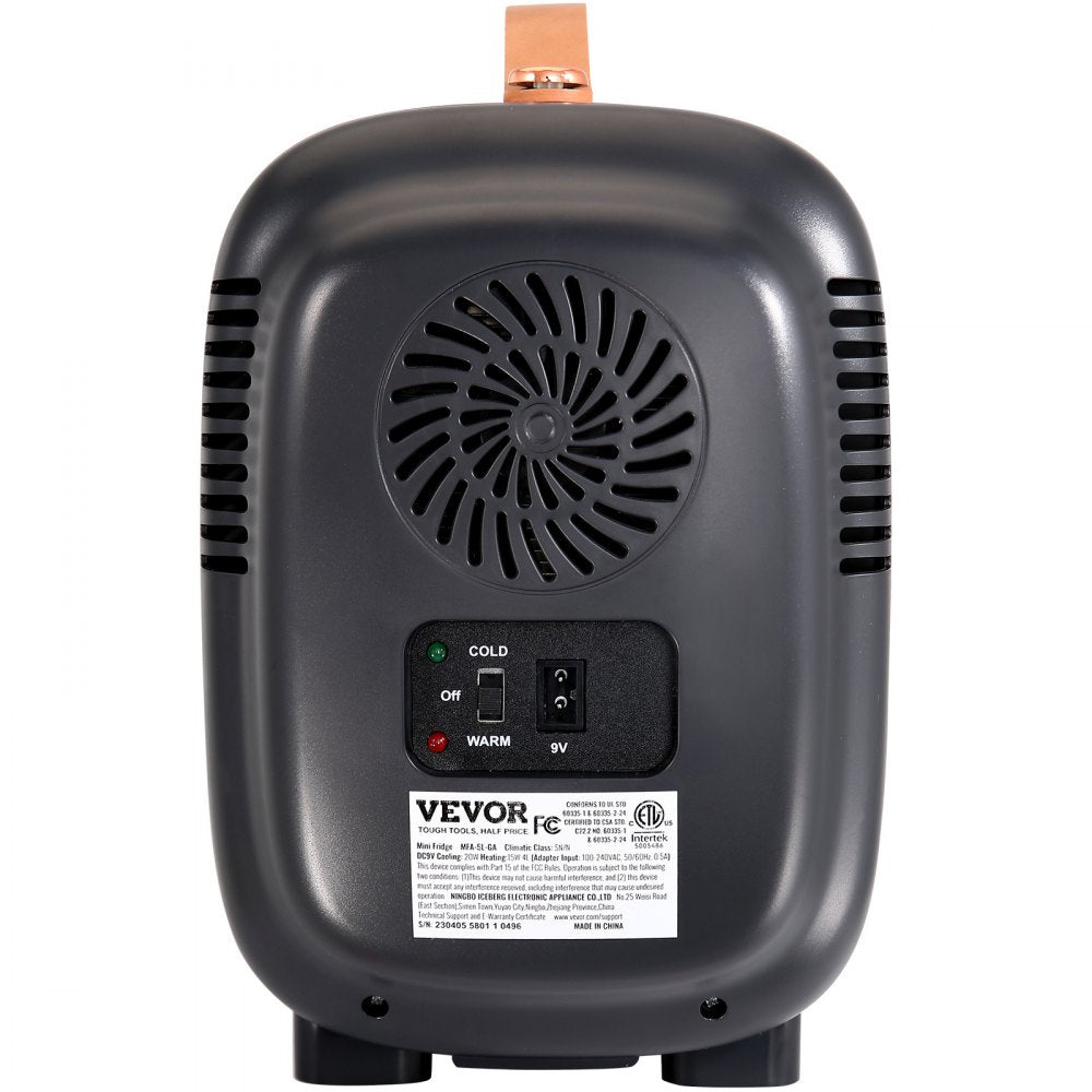 Vevor Mini Fridge, 4 Liter/6 Can Small Refrigerator for Beverage Skincare & Cosmetic, AC/DC Cooler & Warmer, Mute Portable Tiny Fridge for Bedroom Office Dorm Desk Car Travel, ETL Certified, Black