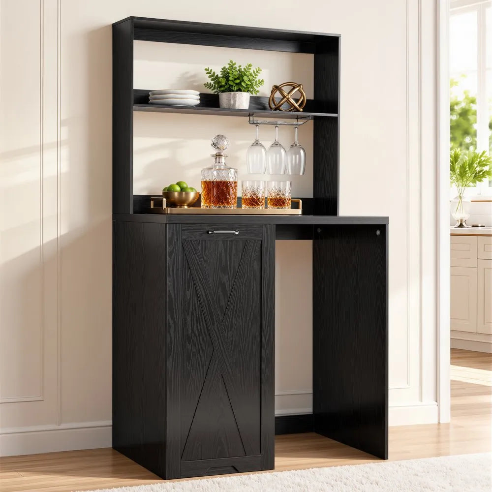 VEVOR Coffee Bar Cabinet with Mini Fridge Space, 69"H, Storage & Outlet, for Home, Kitchen, Living Room, Liquor Wine Cabinets, Beverage Station with Door, 2 Adjustable Shelves, Multi-Tier Storage