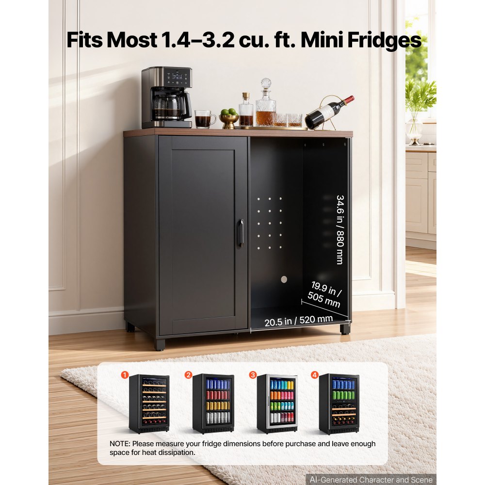 VEVOR Coffee Bar Cabinet with Mini Fridge Space, 39"W, Adjustable Shelves, for Home, Kitchen, Living Room, Liquor Wine Cabinets, Beverage Station with Door and Storage, Easy Assembly Fridge Stand