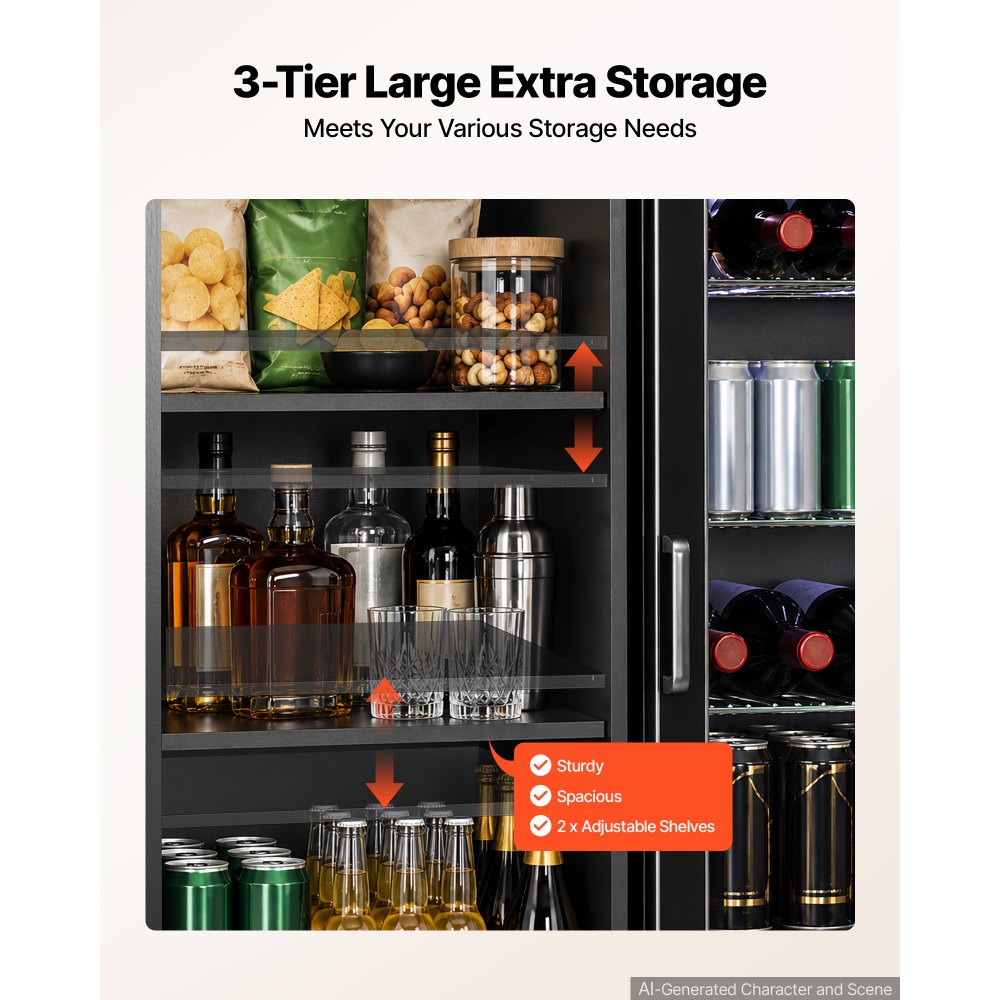 VEVOR Coffee Bar Cabinet with Mini Fridge Space, 39"W, Adjustable Shelves, for Home, Kitchen, Living Room, Liquor Wine Cabinets, Beverage Station with Door and Storage, Easy Assembly Fridge Stand