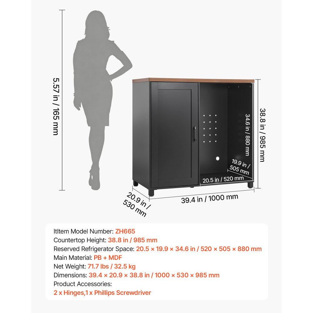 VEVOR Coffee Bar Cabinet with Mini Fridge Space, 39"W, Adjustable Shelves, for Home, Kitchen, Living Room, Liquor Wine Cabinets, Beverage Station with Door and Storage, Easy Assembly Fridge Stand