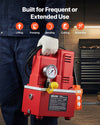 Portable hydraulic pump shown being carried for jobsite use