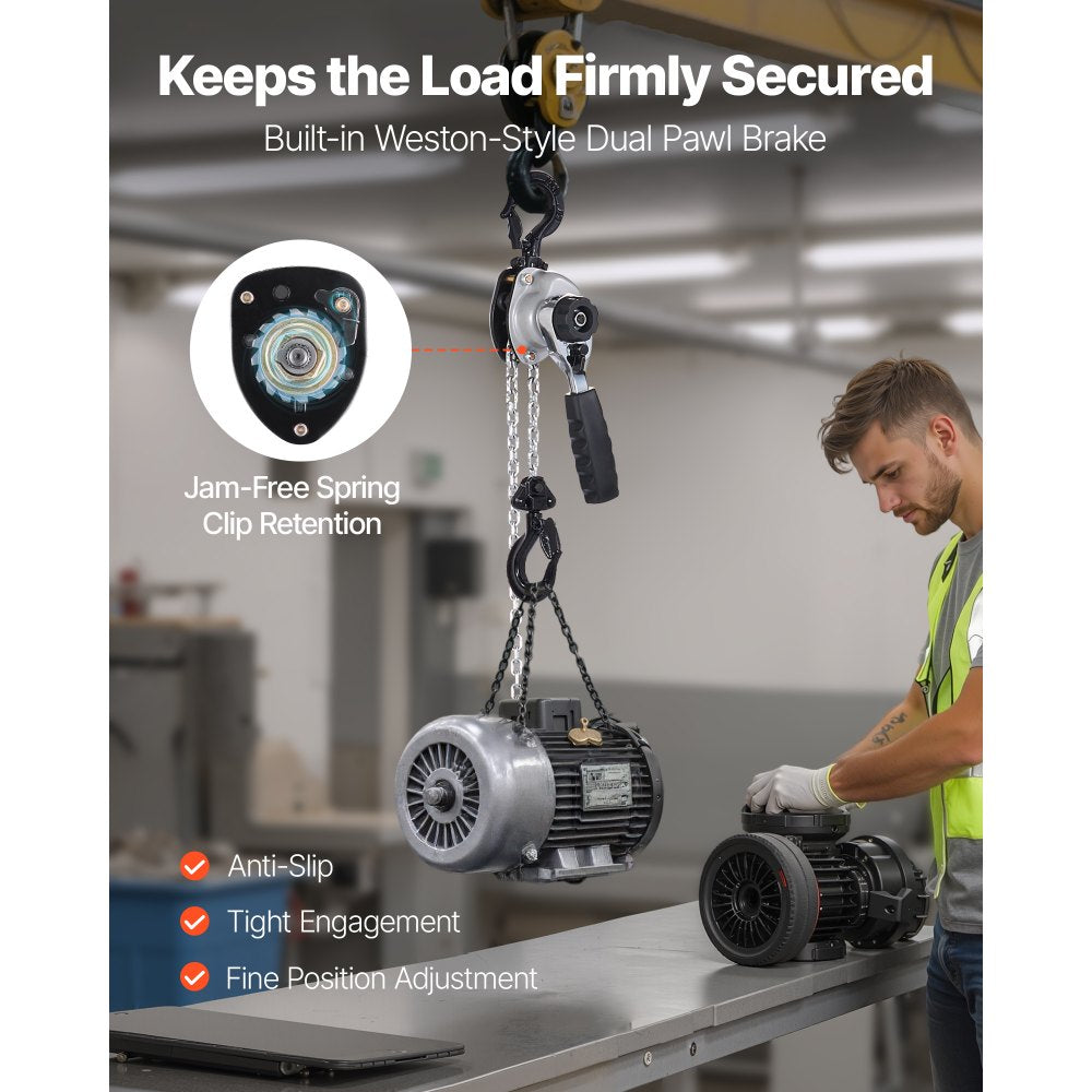 VEVOR Manual Lever Chain Hoist, 1/2T 1100LBS Capacity Heavy Duty Come Along, 5FT Lift G80 Alloy Steel Chain With Dual Pawl Mechanical Brake,360°Rotating Hooks, for Warehouse Construction Garage
