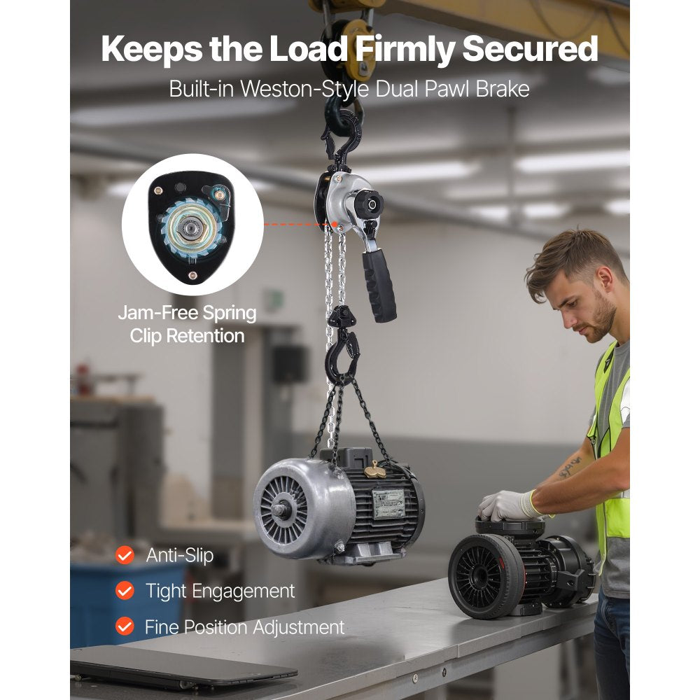 VEVOR Manual Lever Chain Hoist, 1/2T 1100LBS Capacity Heavy Duty Come Along, 10FT Lift G80 Alloy Steel Chain With Dual Pawl Mechanical Brake,360°Rotating Hooks, for Warehouse Construction Garage