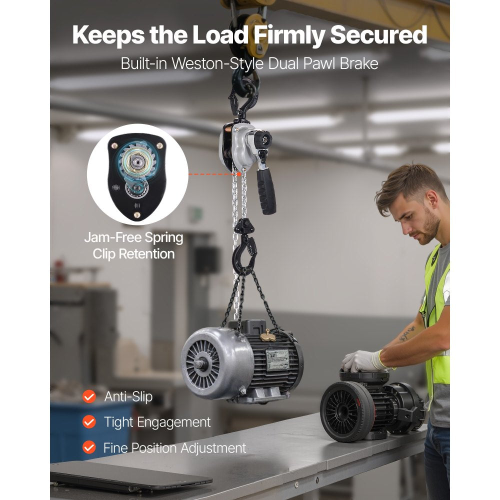 VEVOR Manual Lever Chain Hoist, 1/4T 550LBS Capacity Heavy Duty Come Along, 10FT Lift G80 Alloy Steel Chain With Dual Pawl Mechanical Brake,360°Rotating Hooks, for Warehouse Construction Garage