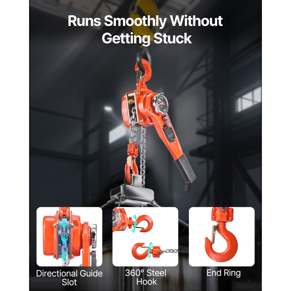 VEVOR Manual Lever Chain Hoist, 3/4T 1650LBS Capacity Heavy Duty Come Along, 5FT Lift G80 Alloy Steel Chain With Dual Pawl Mechanical Brake,360°Rotating Hooks, for Warehouse Construction Garage