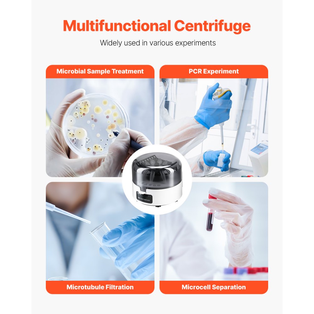 VEVOR Mini Centrifuge Machine, 3013xg RCF Electric Laboratory Centrifuge Machine with 2-in-1 Rotor for 0.2/1.5/2ml Tube Capacity, Fixed Speed 7000r/min, Low Noise, Widely Used in Various Experiments