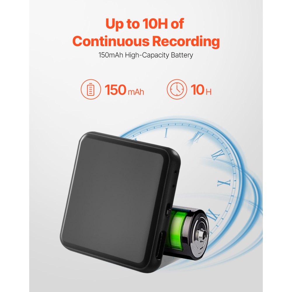 VEVOR Magnetic Voice Activated Recorder, 128GB, Digital Voice Recorder with Playback, 8730 Hours Recording Storage 100 Hours Battery Time, USB-C Audio Recorder MP3 for Lectures, Meetings, Interviews