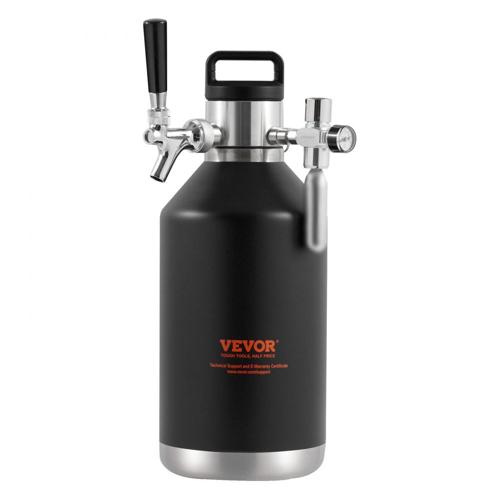 VEVOR Beer Growler Tap System, 128Oz 4L Mini Keg, 304 Stainless Steel Pressurized Beer Growler, Keg Growler with Pressure Display, CO2 Regulator Faucet, Leak-Proof Ring For Draft, Homebrew, Craft Beer