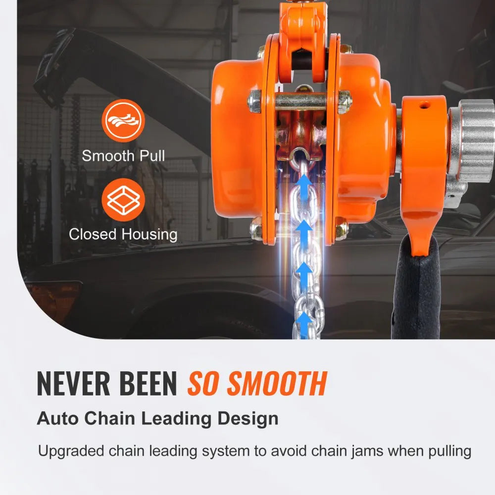 VEVOR Manual Lever Chain Hoist, 1/2 Ton 1100 lbs Capacity 10 FT Come Along, G80 Galvanized Carbon Steel with Weston Double-Pawl Brake, Auto Chain Leading & 360° Rotation Hook, for Garage Factory Dock