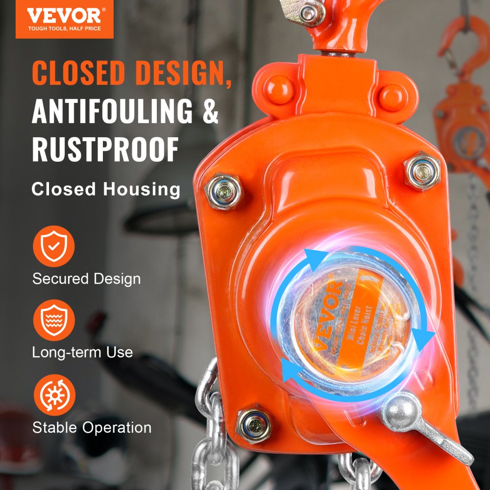 VEVOR Manual Lever Chain Hoist, 1/4 Ton 550 lbs Capacity 10 FT Come Along, G80 Galvanized Carbon Steel with Weston Double-Pawl Brake, Auto Chain Leading & 360° Rotation Hook, for Garage Factory Dock