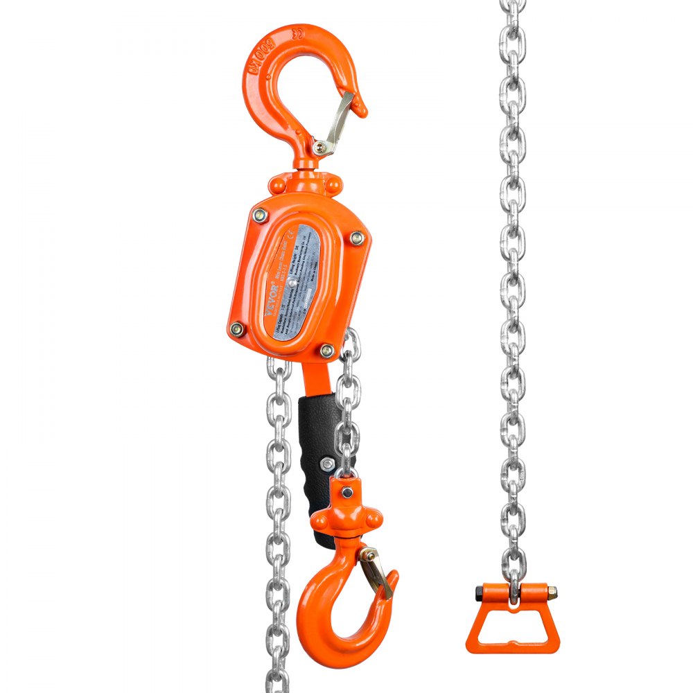 VEVOR Manual Lever Chain Hoist, 1/2 Ton 1100 lbs Capacity 5 FT Come Along, G80 Galvanized Carbon Steel with Weston Double-Pawl Brake, Auto Chain Leading & 360° Rotation Hook, for Garage Factory Dock