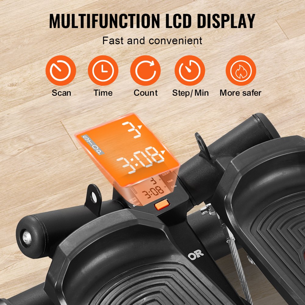 VEVOR Stair Stepper, Mini Stepper for Exercise at Home, Hydraulic Fitness Twist Stepper with Resistance Bands, Full Body Workout Cardio Equipment, Stair Climber with LCD Monitor, 330LBS Load Capacity