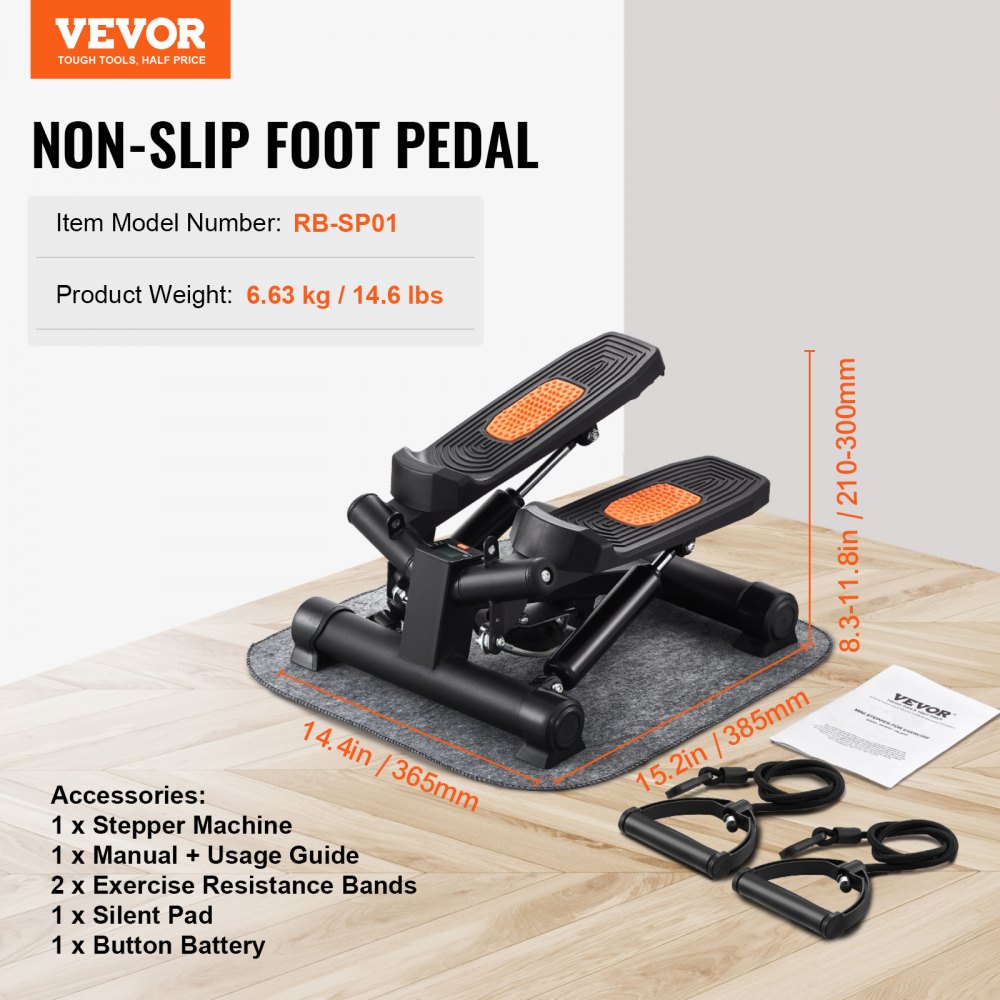 VEVOR Stair Stepper, Mini Stepper for Exercise at Home, Hydraulic Fitness Twist Stepper with Resistance Bands, Full Body Workout Cardio Equipment, Stair Climber with LCD Monitor, 330LBS Load Capacity