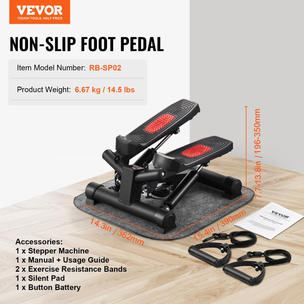VEVOR Stair Stepper, Mini Stepper for Exercise at Home, Hydraulic Fitness Twist Stepper with Resistance Bands, Full Body Workout Cardio Equipment, Stair Climber with LCD Monitor, 330LBS Load Capacity