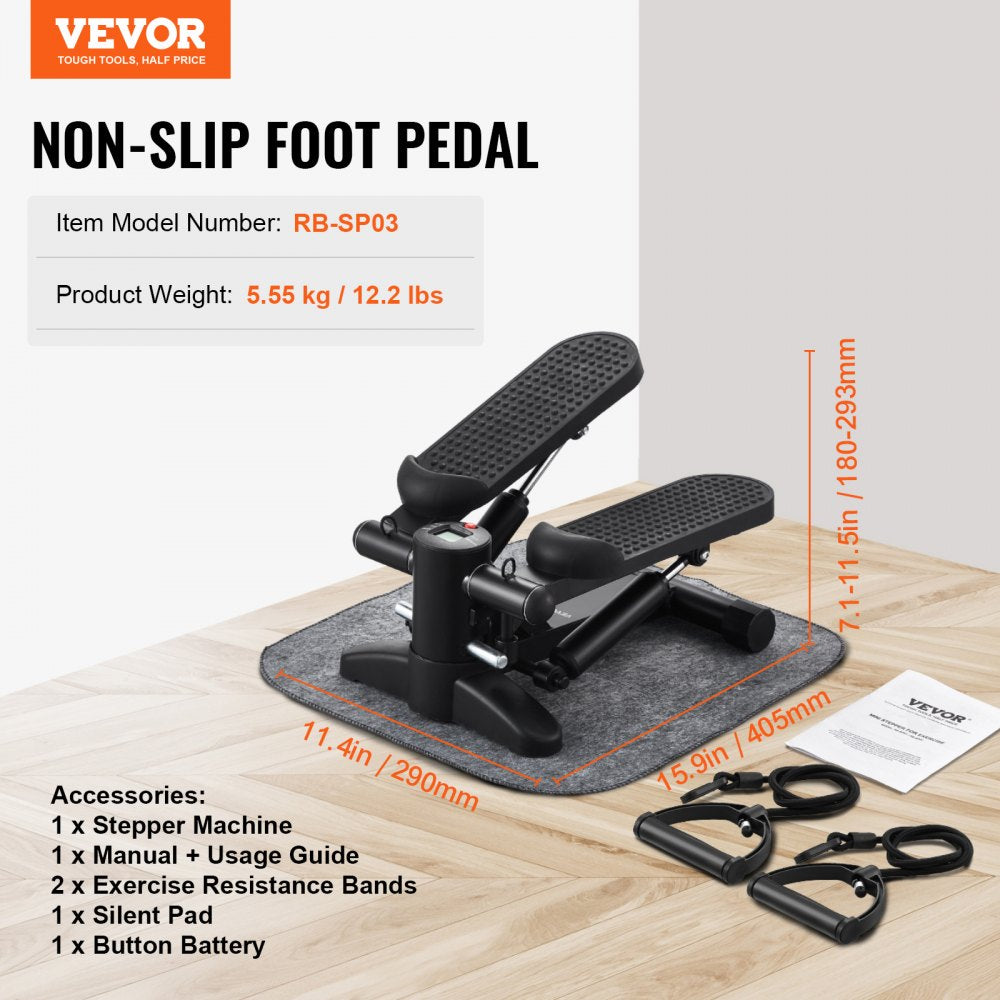 VEVOR Stair Stepper, Mini Stepper for Exercise at Home, Hydraulic Fitness Stepper with Resistance Bands, Full Body Workout Cardio Equipment, Stair Climber with LCD Monitor, 330LBS Load Capacity