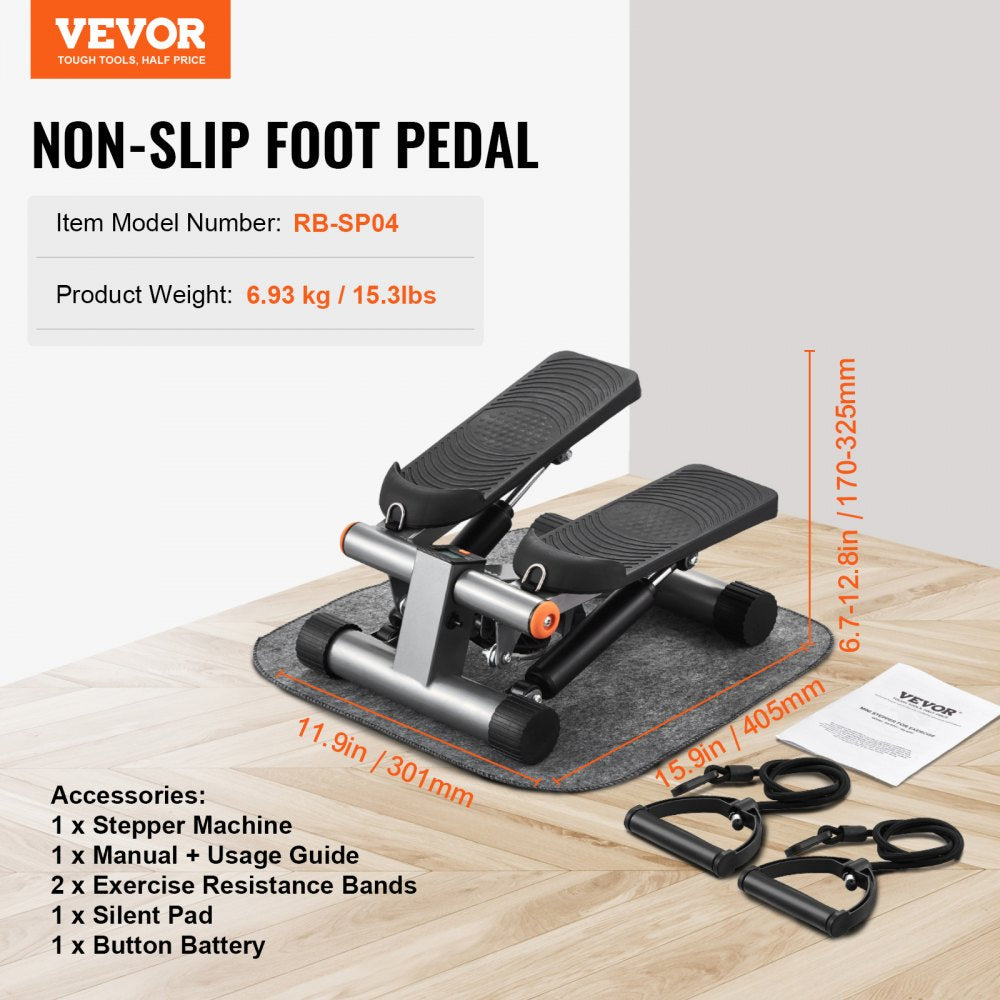 VEVOR Stair Stepper, Mini Stepper for Exercise at Home, Hydraulic Fitness Stepper with Resistance Bands, Full Body Workout Cardio Equipment, Stair Climber with LCD Monitor, 330LBS Load Capacity