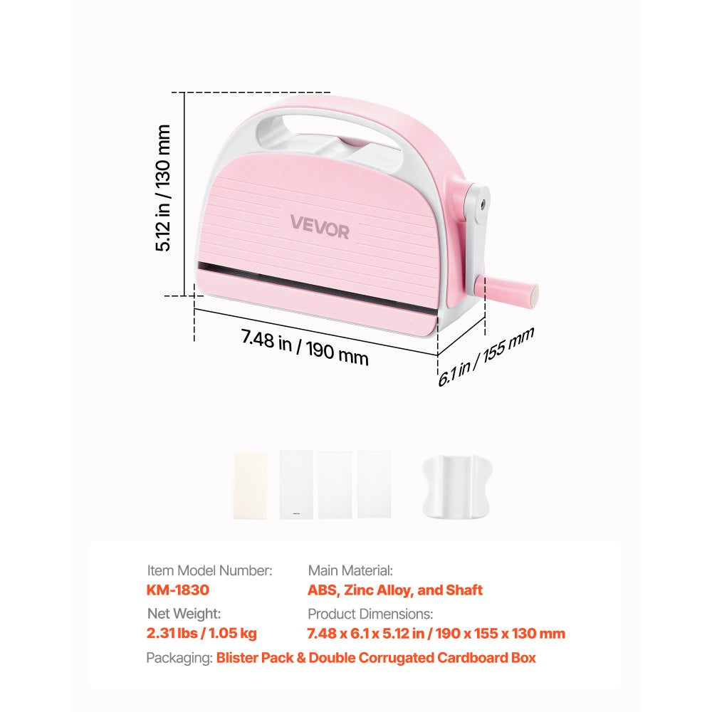 VEVOR Manual Die Cutting and Embossing Machine, 3" Opening, Portable Die Cut Machine with Cutting Plates, Ergonomic Handle, Easy to Store, for Arts and Crafts, Scrapbooking, Card Making, Crafting