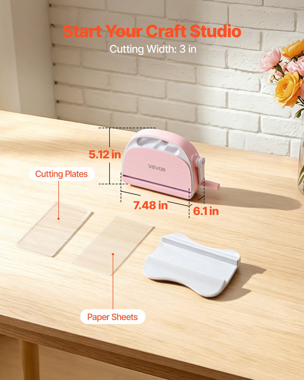 VEVOR Manual Die Cutting and Embossing Machine, 3" Opening, Portable Die Cut Machine with Cutting Plates, Ergonomic Handle, Easy to Store, for Arts and Crafts, Scrapbooking, Card Making, Crafting