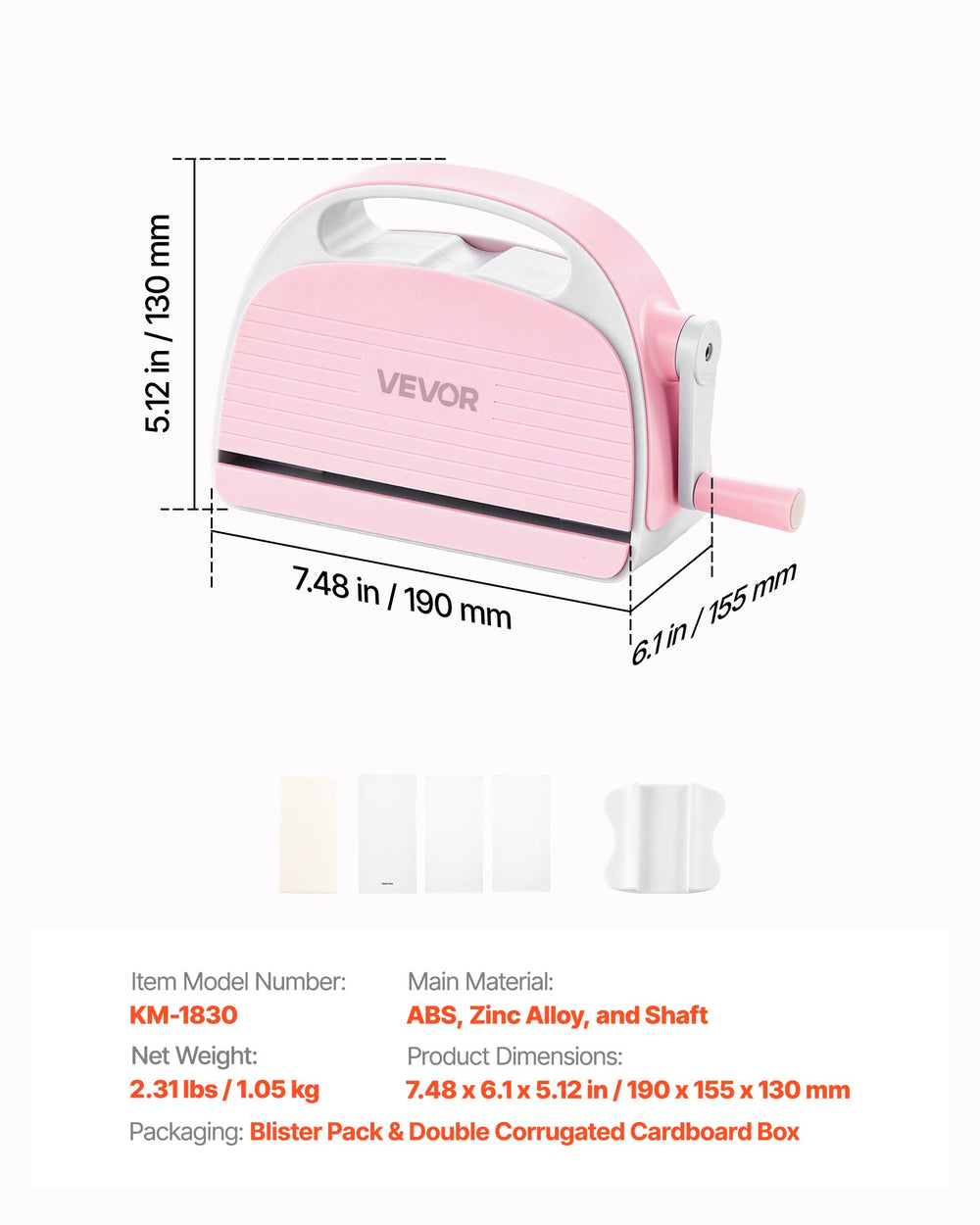 VEVOR Manual Die Cutting and Embossing Machine, 3" Opening, Portable Die Cut Machine with Cutting Plates, Ergonomic Handle, Easy to Store, for Arts and Crafts, Scrapbooking, Card Making, Crafting