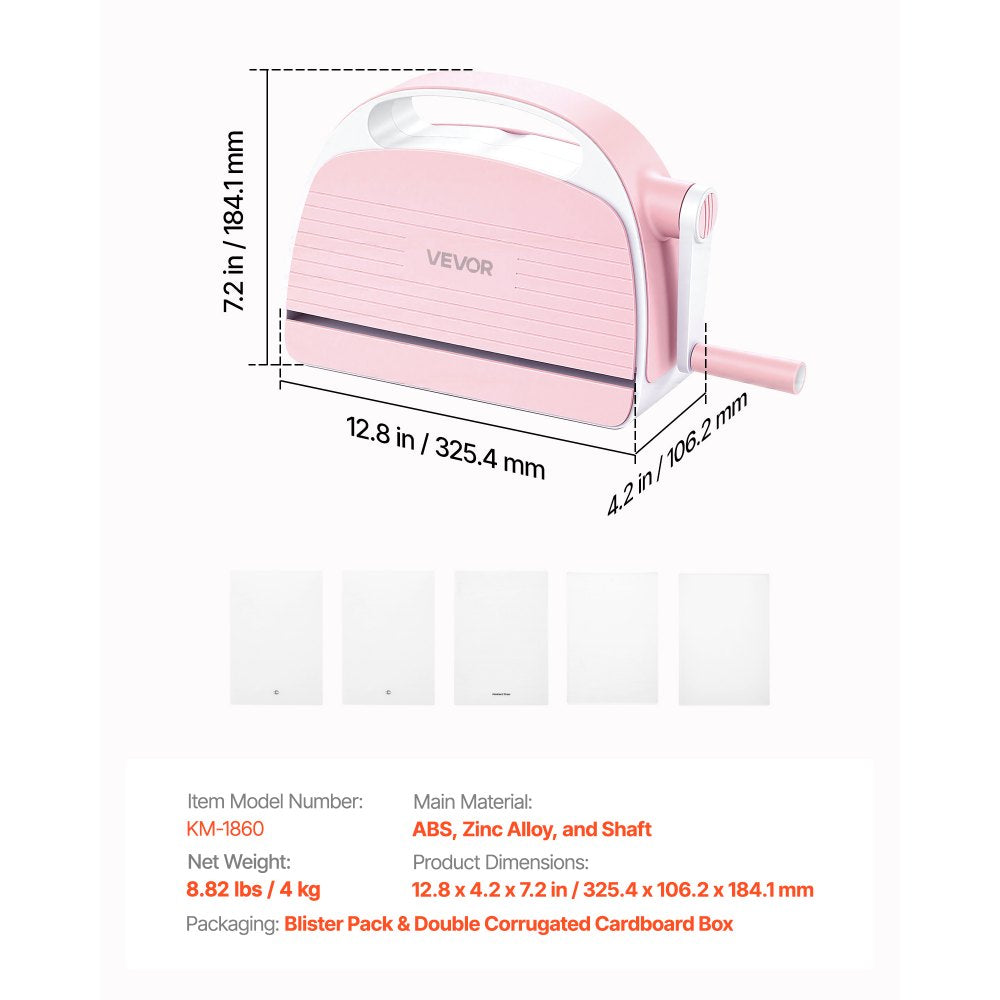 VEVOR Manual Die Cutting and Embossing Machine, 6" Opening, Portable Die Cut Machine with Cutting Plates, Ergonomic Handle, Easy to Store, for Arts and Crafts, Scrapbooking, Card Making, Crafting