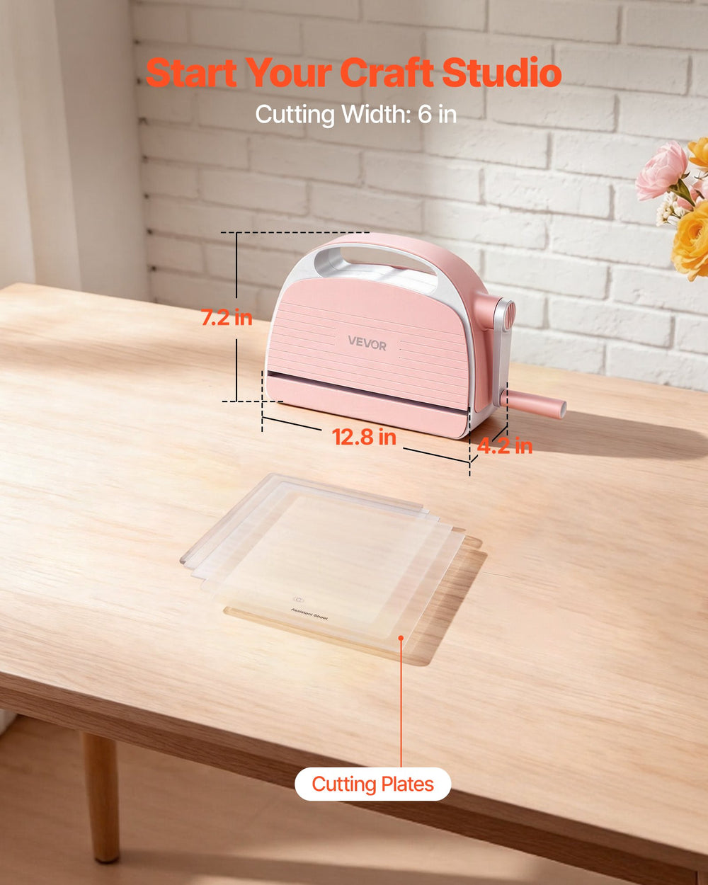 VEVOR Manual Die Cutting and Embossing Machine, 6" Opening, Portable Die Cut Machine with Cutting Plates, Ergonomic Handle, Easy to Store, for Arts and Crafts, Scrapbooking, Card Making, Crafting