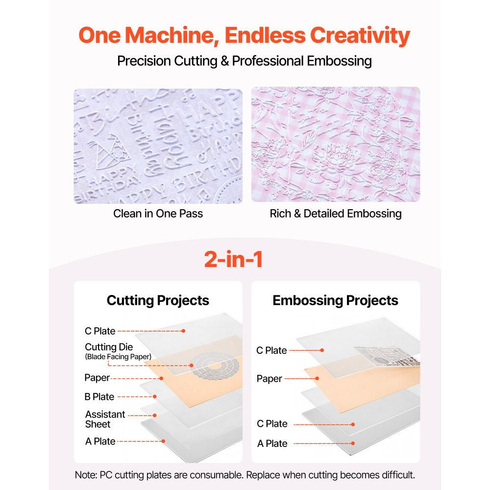 VEVOR Manual Die Cutting and Embossing Machine, 9" Opening, Portable Die Cut Machine with Cutting Plates, Ergonomic Handle, Easy to Store, for Arts and Crafts, Scrapbooking, Card Making, Crafting