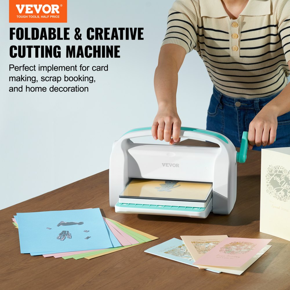 VEVOR Manual Die Cutting & Embossing Machine, Portable Cut Machines, 9 inch Opening Scrapbooking Machine Full Kit Included, For Arts & Crafts, Scrapbooking, Card Making and Crafting, White