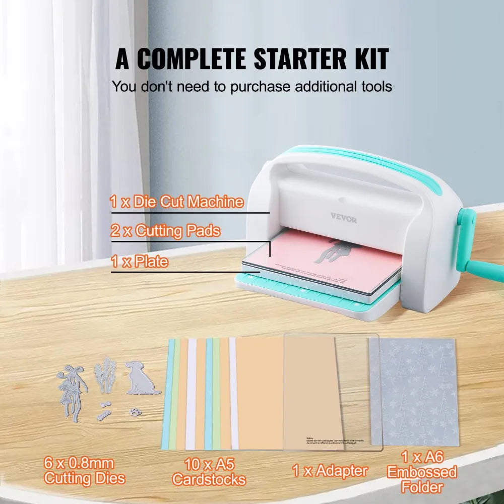 VEVOR Manual Die Cutting & Embossing Machine, Portable Cut Machines, 9 inch Opening Scrapbooking Machine Full Kit Included, For Arts & Crafts, Scrapbooking, Card Making and Crafting, White