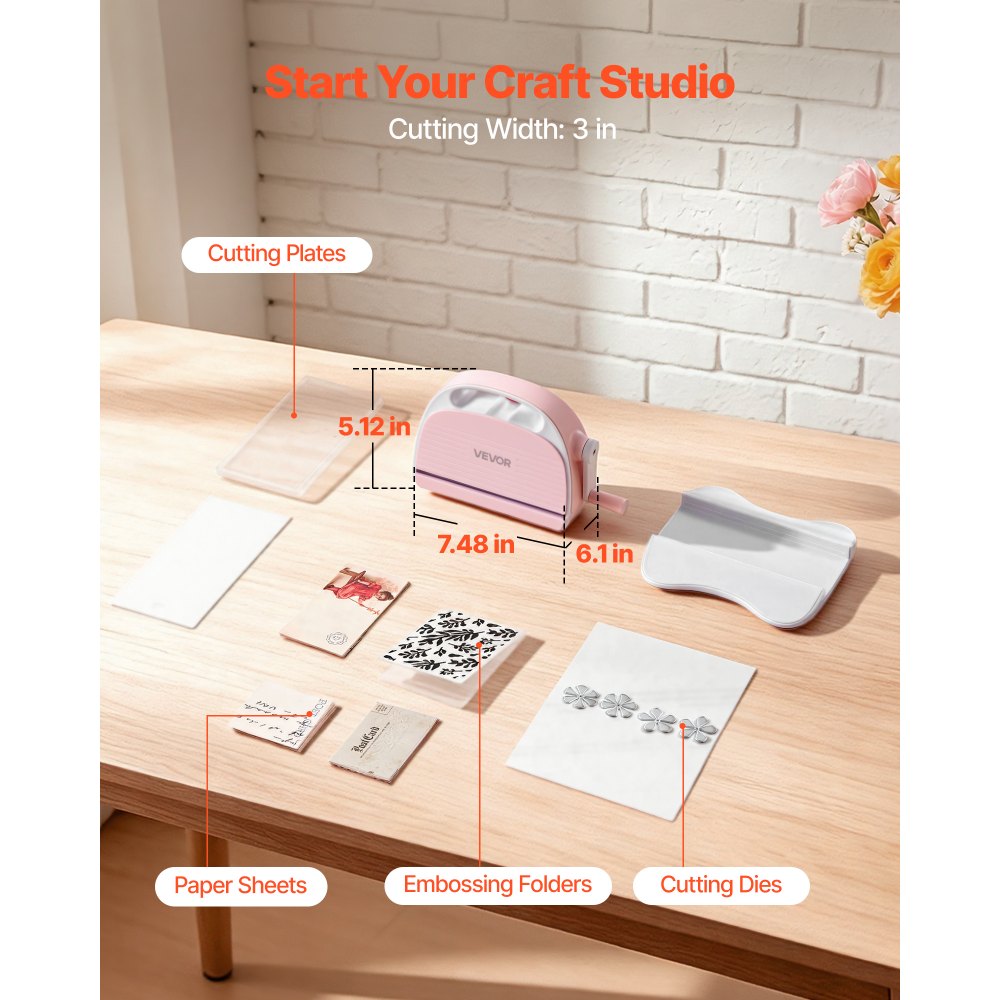 VEVOR Manual Die Cutting and Embossing Machine, 3" Opening, Portable Die Cut Machine Set with Cutting Dies, Embossing Folders, Paper Sheets, Cutting Plates, for Scrapbooking, Card Making, Crafting