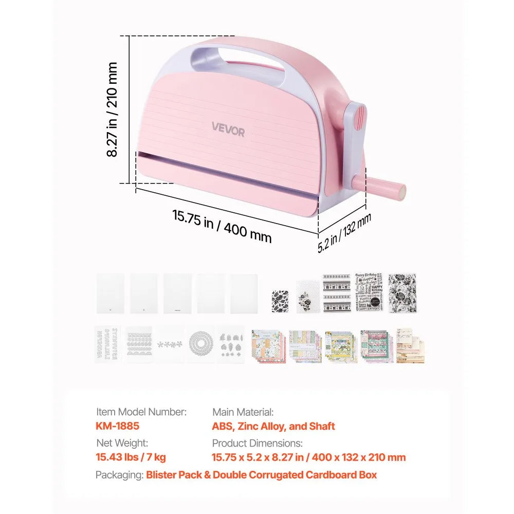 VEVOR Manual Die Cutting and Embossing Machine, 9" Opening, Portable Die Cut Machine Set with Cutting Dies, Embossing Folders, Paper Sheets, Cutting Plates, for Scrapbooking, Card Making, Crafting