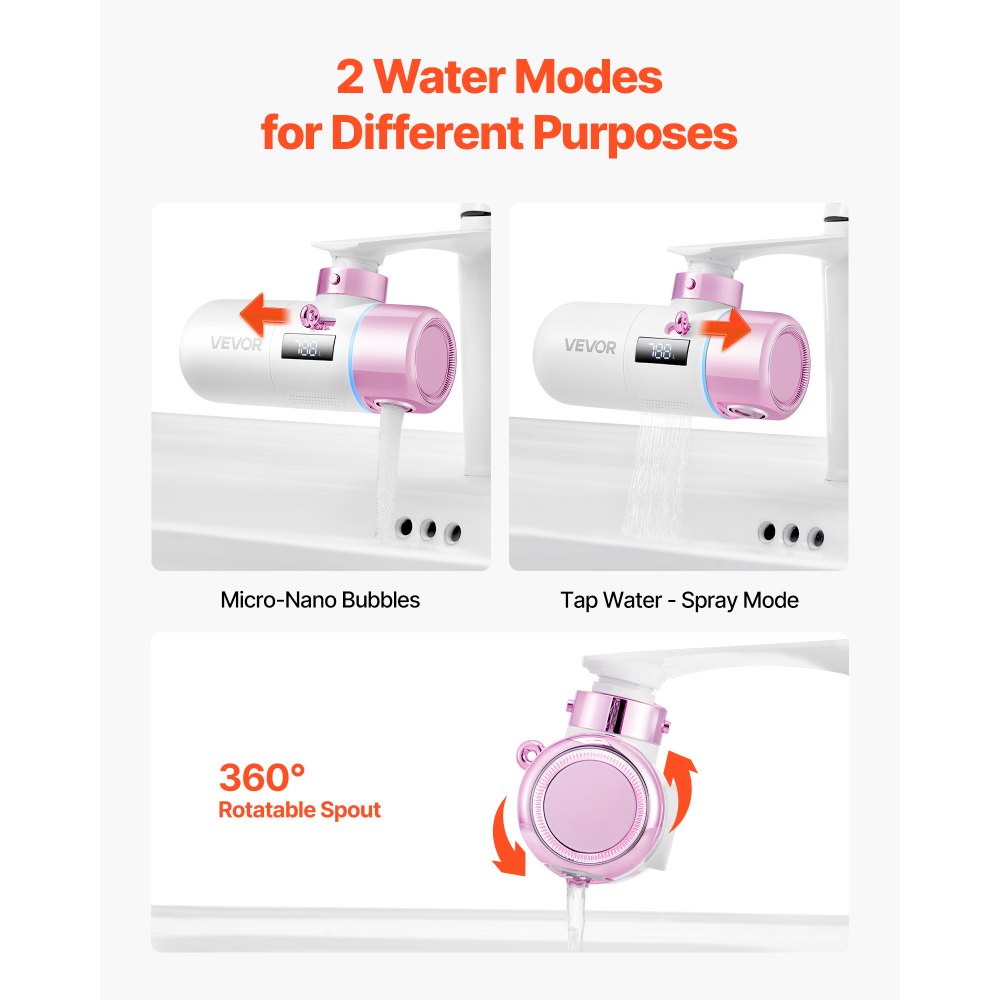 VEVOR Skincare Water Filter, Faucet Mount Water Filters with Micro-nano Bubble for Skin, Sink Tap Purifier, Removes Chlorine with 1 Filter, for Kitchen and Bathroom Faucets, Pink + Gold
