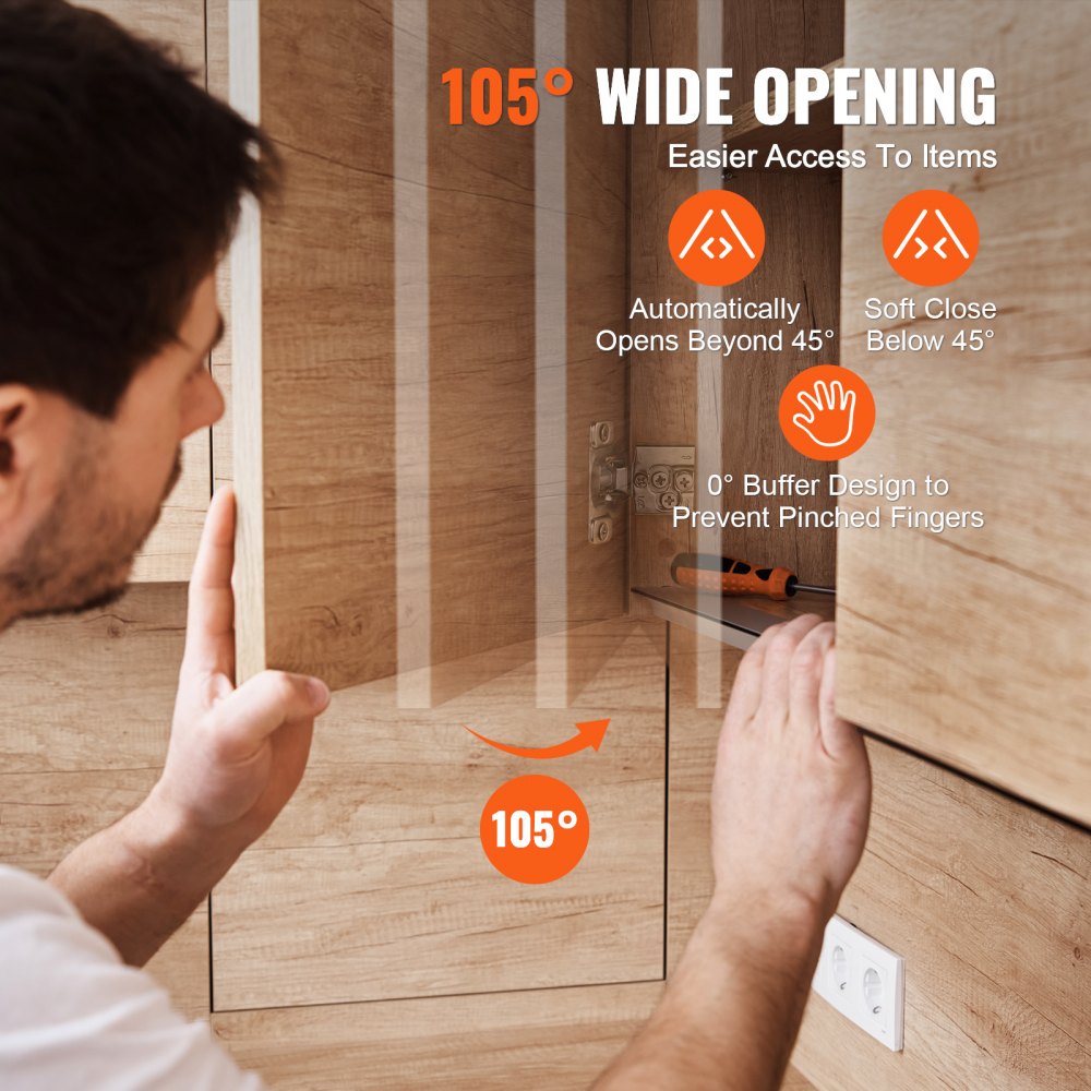 VEVOR Cabinet Hinges, 20 Packs Partial Overlay Kitchen Cabinet Door Hinges, 105 Degree Opening Angel Soft Close Concealed Cupboard Hinges for Framed Cabinet Type, with Mounting Screws