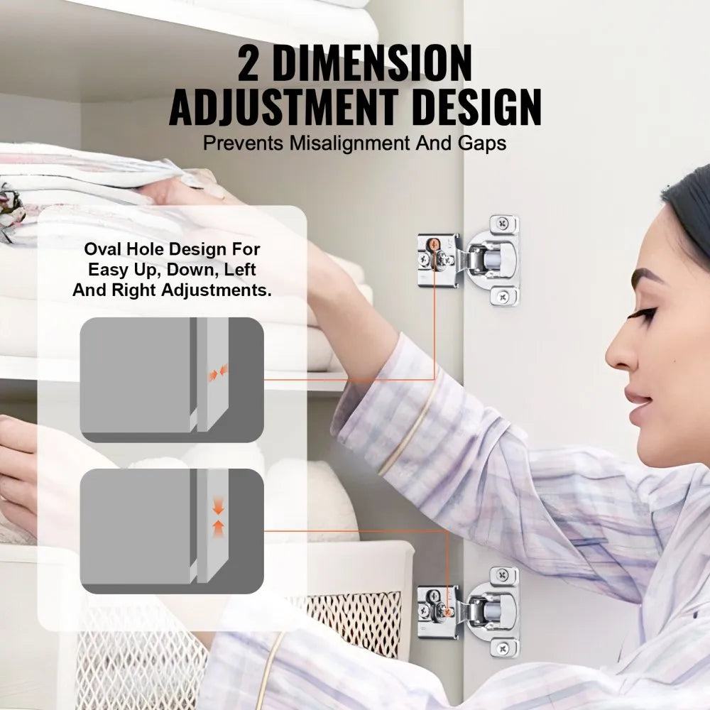 VEVOR Cabinet Hinges, 50 Packs Partial Overlay Kitchen Cabinet Door Hinges, 105 Degree Opening Angel Soft Close Concealed Cupboard Hinges for Framed Cabinet Type, with Mounting Screws