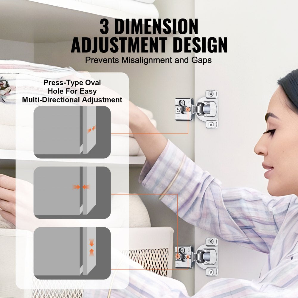 VEVOR Cabinet Hinges, 60 Packs Partial Overlay Kitchen Cabinet Door Hinges, 105 Degree Opening Angel Soft Close Concealed Cupboard Hinges for Framed Cabinet Type, with Mounting Screws