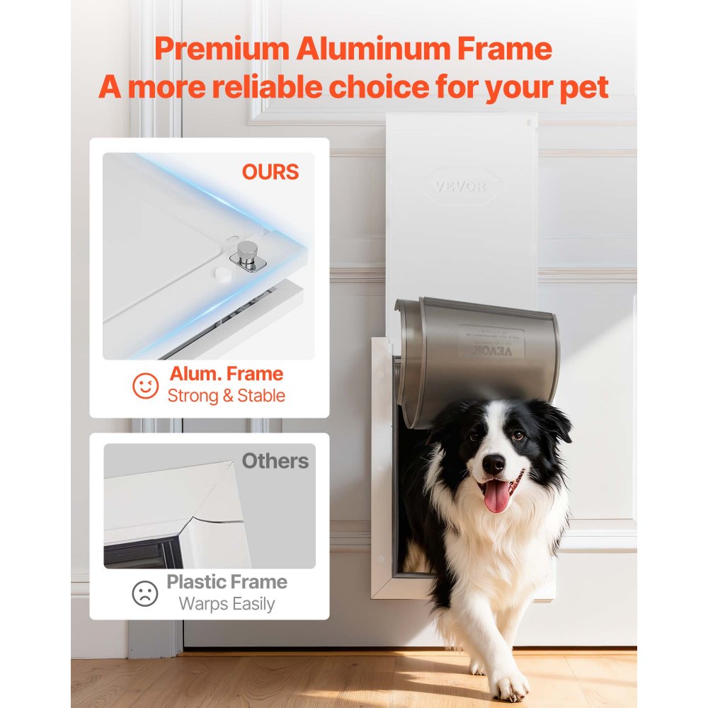 VEVOR Pet Door, Large, with Double Magnetic Flaps and Metal Frame, Strong and Weatherproof Dog Door for Interior and Exterior Doors, Easy to Install, Easy In-and-Out Access for Doggies, White