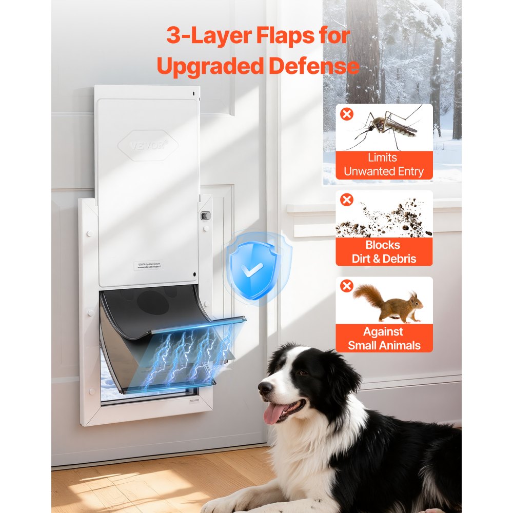 VEVOR Pet Door, Large, with Three Magnetic Flaps and Metal Frame, Strong and Weatherproof Dog Door for Interior and Exterior Doors, Easy to Install, Easy In-and-Out Access for Doggies, White