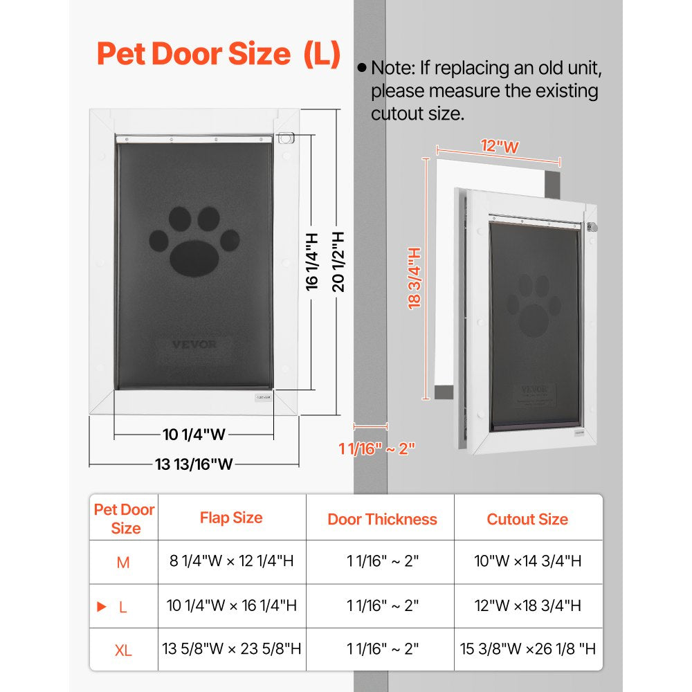 VEVOR Pet Door, Large, with Three Magnetic Flaps and Metal Frame, Strong and Weatherproof Dog Door for Interior and Exterior Doors, Easy to Install, Easy In-and-Out Access for Doggies, White