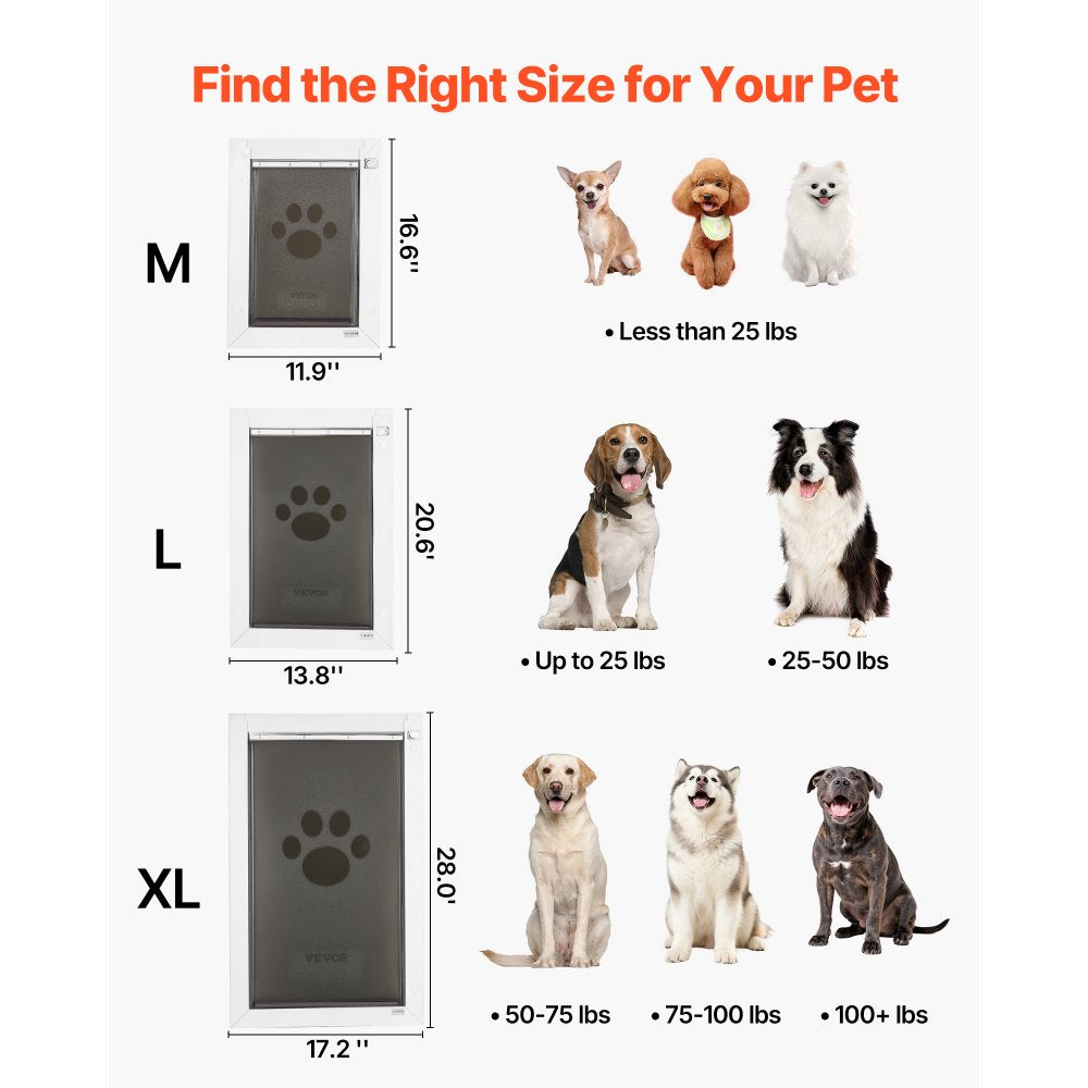 VEVOR Pet Door, Large, with Three Magnetic Flaps and Metal Frame, Strong and Weatherproof Dog Door for Interior and Exterior Doors, Easy to Install, Easy In-and-Out Access for Doggies, White