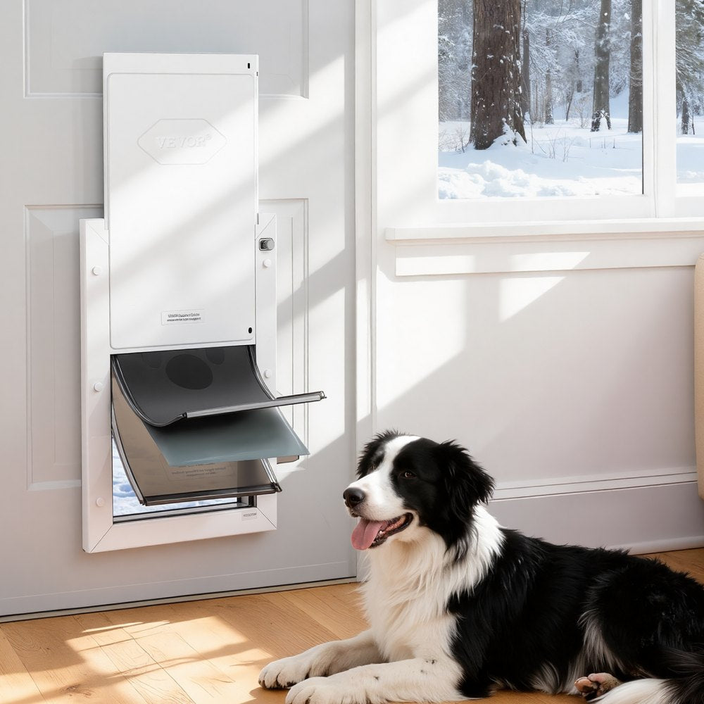 VEVOR Pet Door, Large, with Three Magnetic Flaps and Metal Frame, Strong and Weatherproof Dog Door for Interior and Exterior Doors, Easy to Install, Easy In-and-Out Access for Doggies, White
