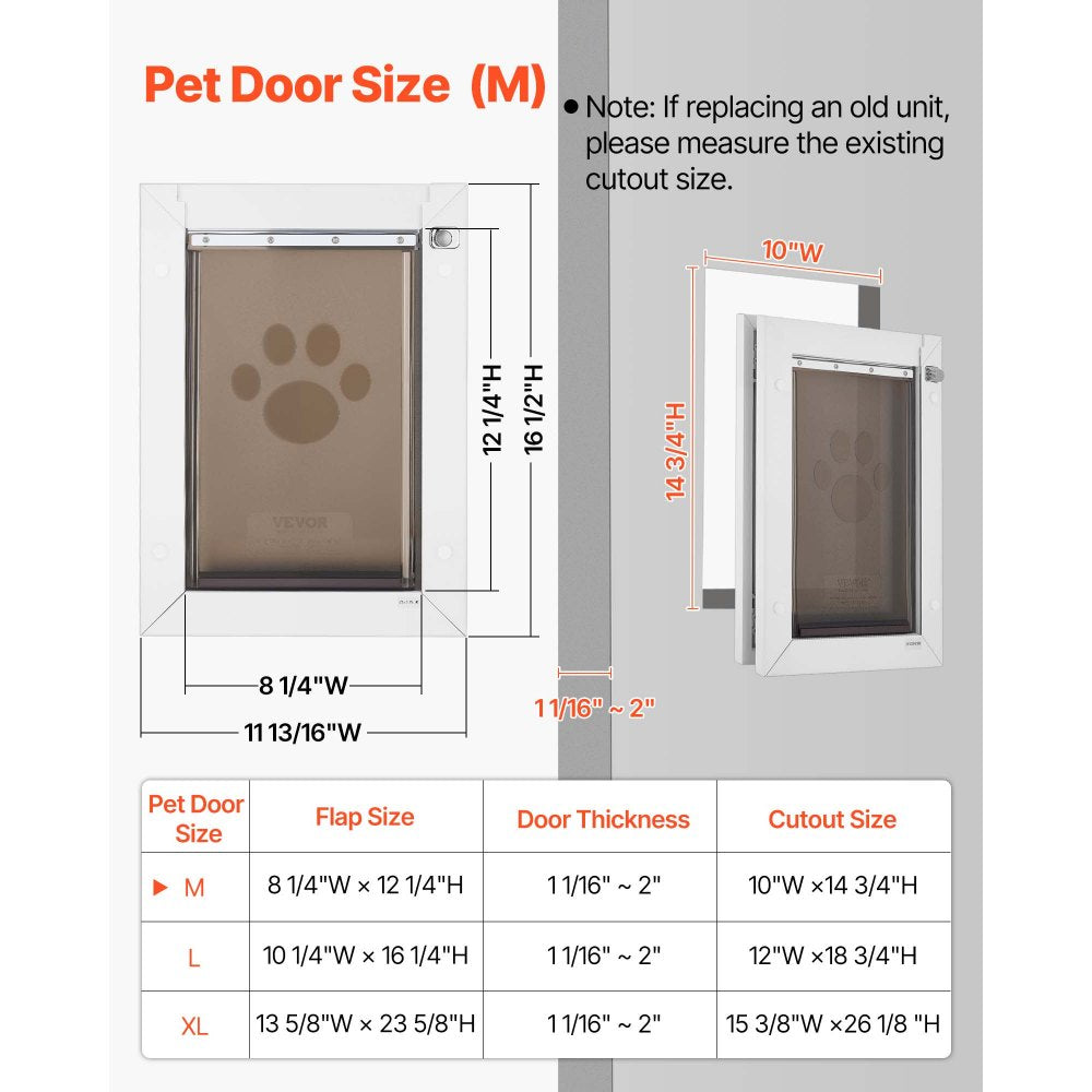 VEVOR Pet Door, Medium, with Double Magnetic Flaps and Metal Frame, Strong and Weatherproof Dog Door for Interior and Exterior Doors, Easy to Install, Easy In-and-Out Access for Doggies, White