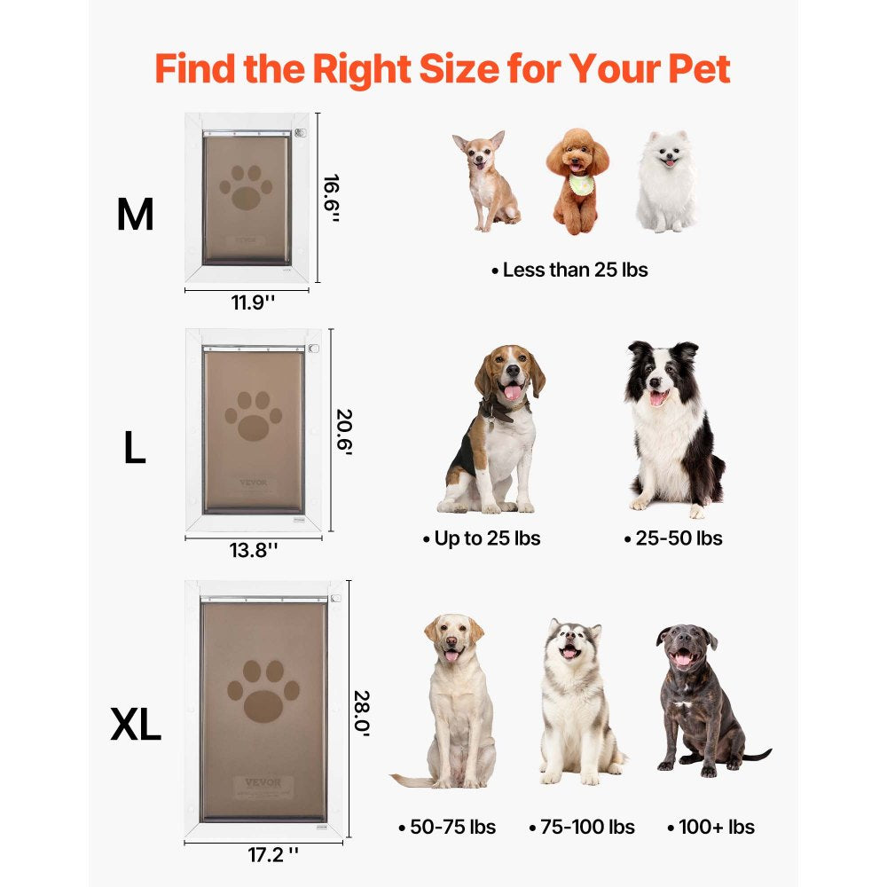 VEVOR Pet Door, X-Large, with Double Magnetic Flaps and Metal Frame, Strong and Weatherproof Dog Door for Interior and Exterior Doors, Easy to Install, Easy In-and-Out Access for Doggies, White